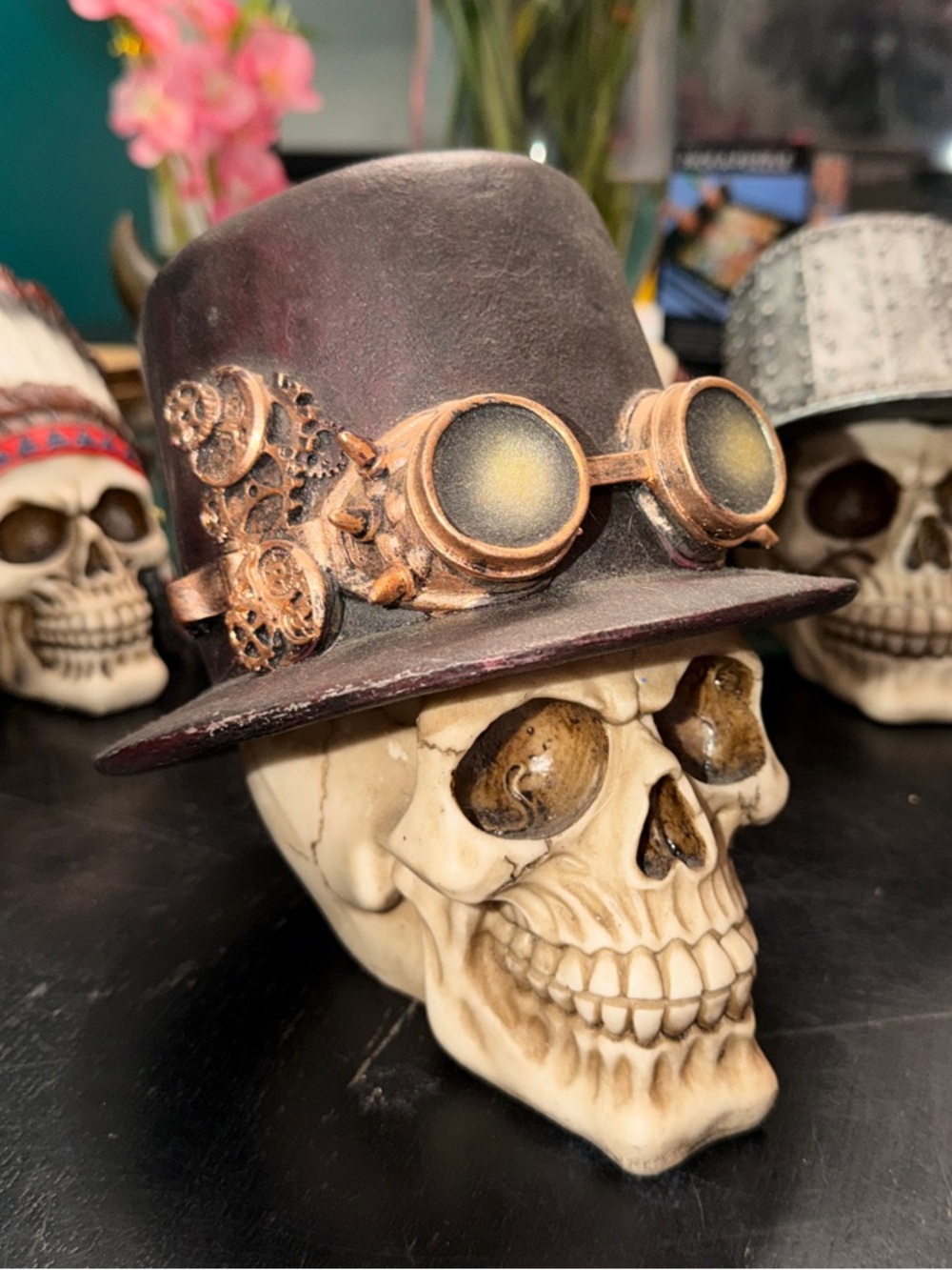 Skull‎ Brown Top Hat with Copper Goggles